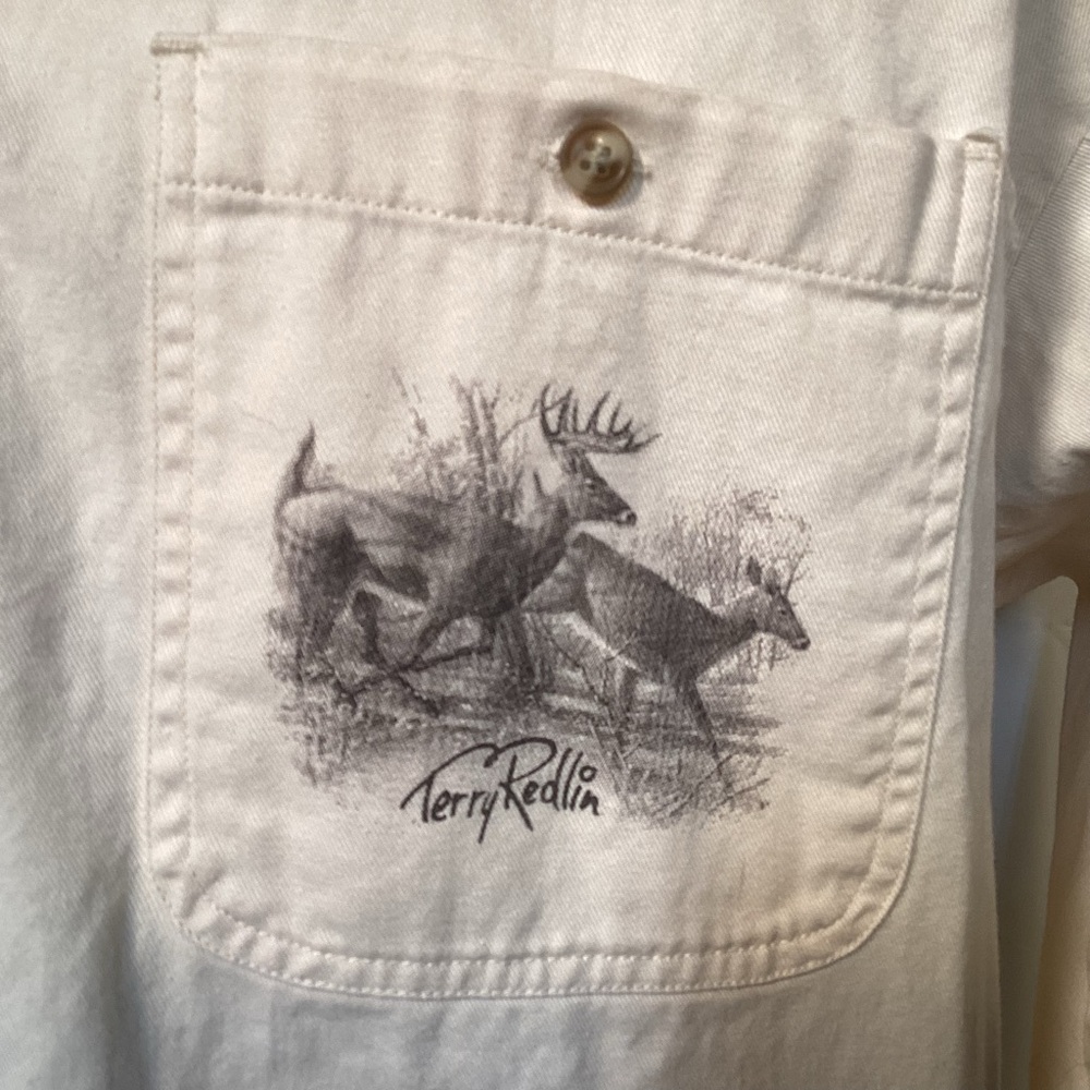 Terry Redlin Graphic Deer Scene Cream Button Down Shirt Men’s Size Large by LAL - Picture 5 of 14